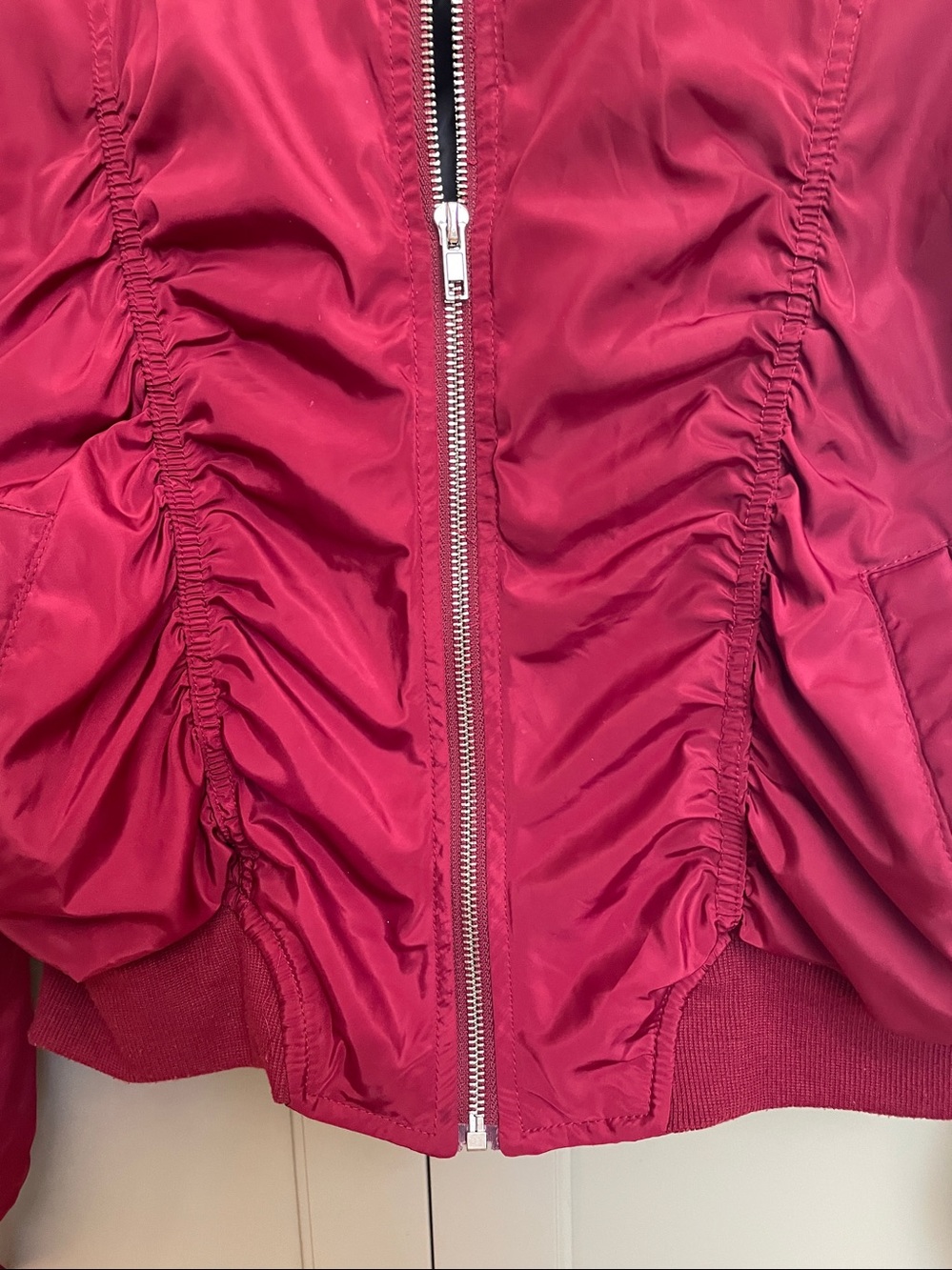 SEEK Wine-Red Ruched Bomber Jacket - Picture 3 of 10